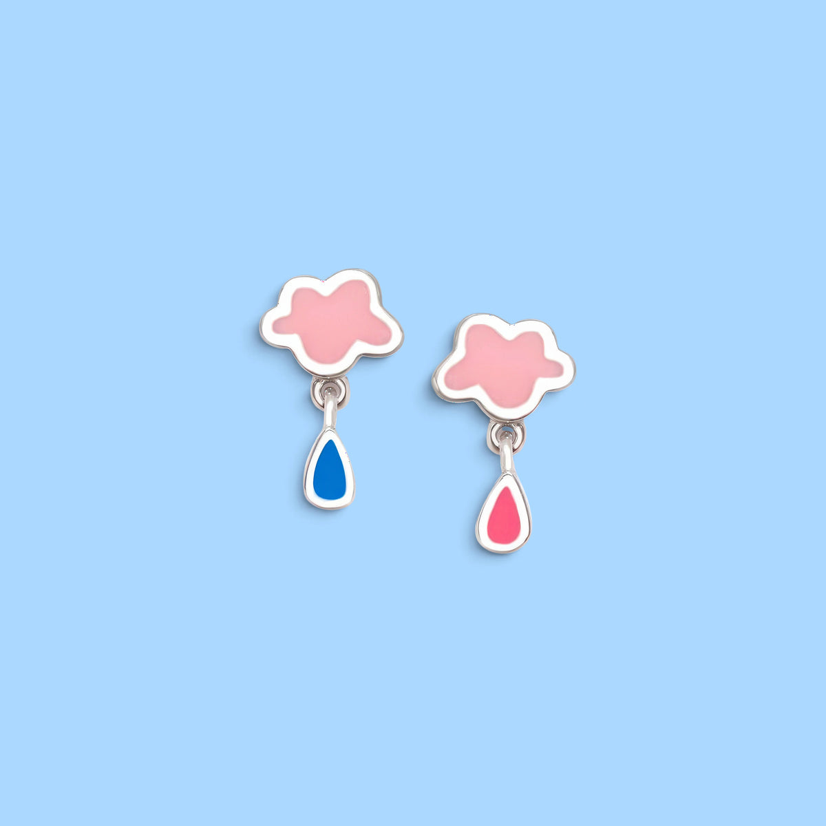 BOUCLES D'OREILLES NUAGE ET GOUTTE DE PLUIE ROSE