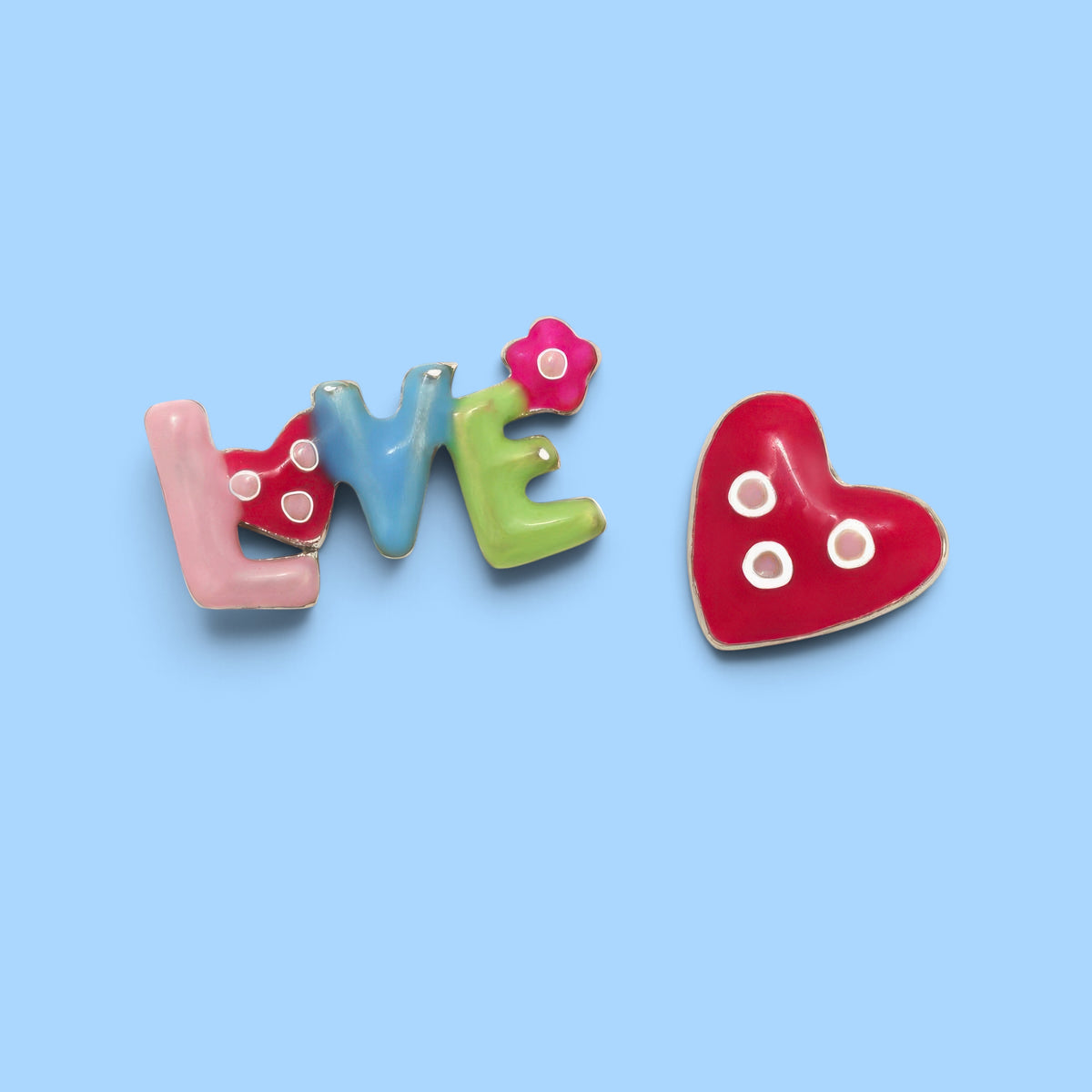 PENDIENTES LOVE CORAZÓN ROSA TOPOS