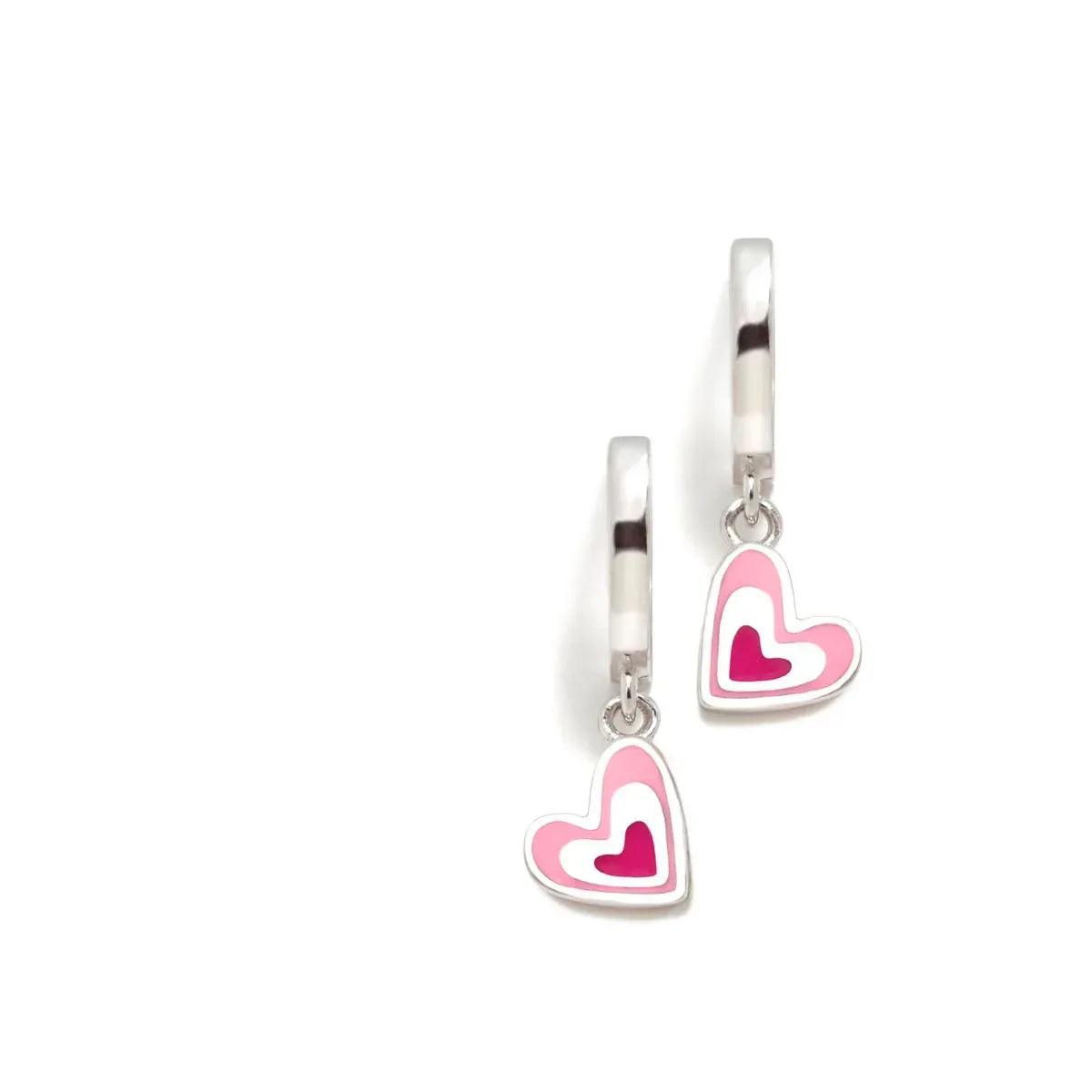 Aros tipo criolla con colgante de corazón esmaltado rosa