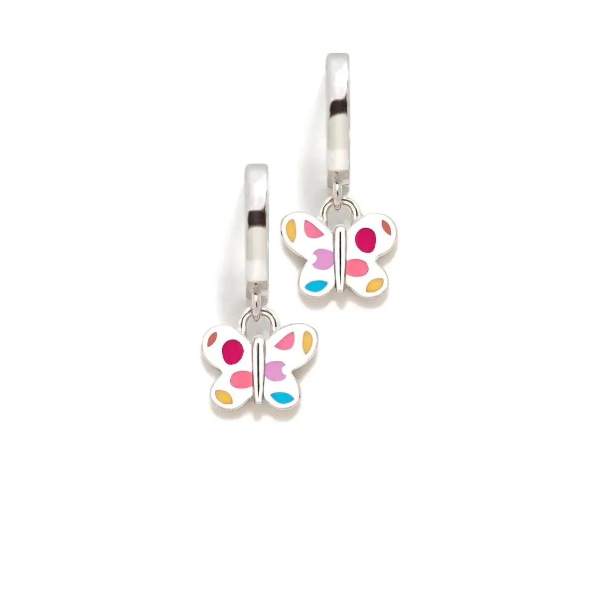 Aretes colgantes plateados con mariposas multicolor