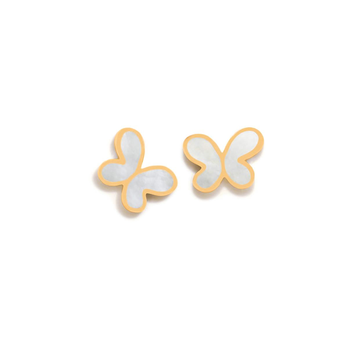 Boucles d'oreilles vis papillon nacre plaqué or