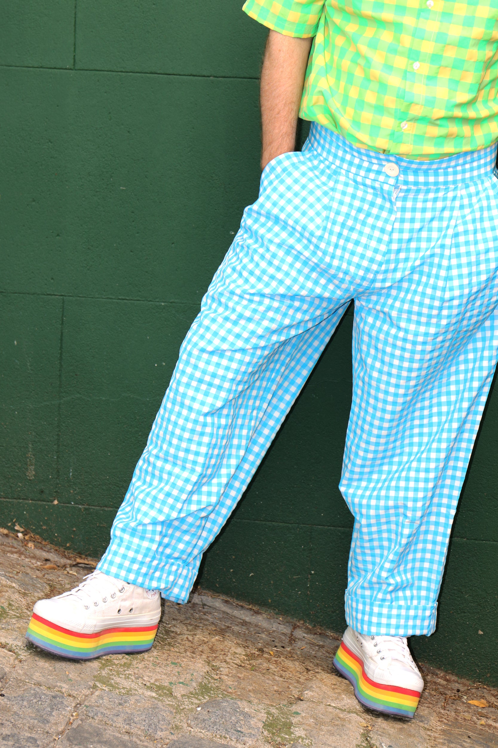 PANTALON VICHY BLEU HOMME