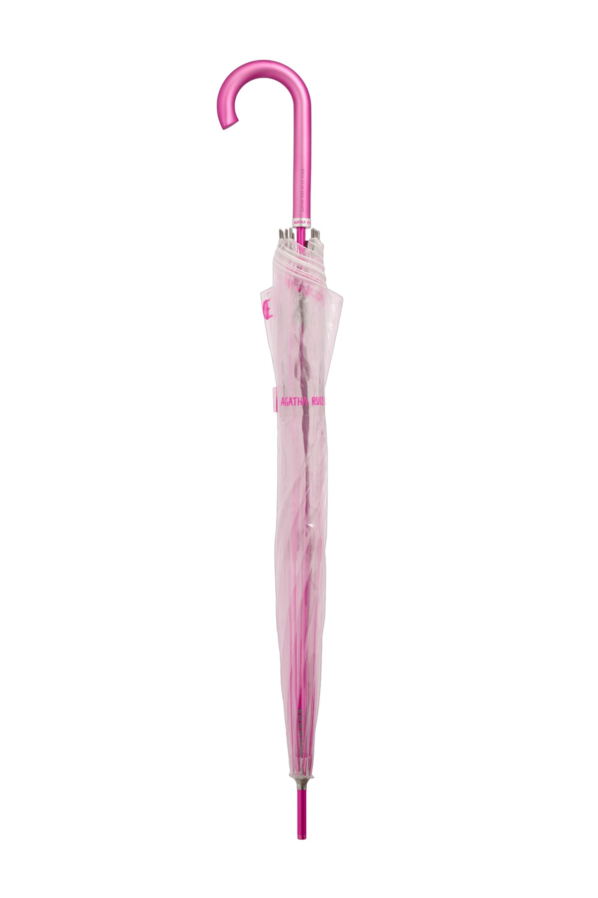 PARAGUAS ADULTO TRANSPARENTE CORAZÓN FUCSIA