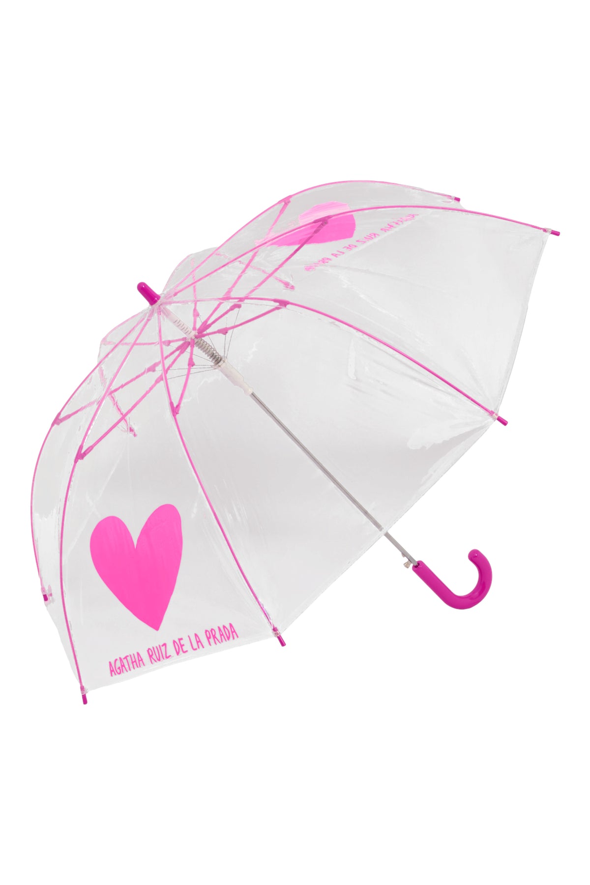 PARAGUAS INFANTIL TRANSPARENTE CORAZÓN FUCSIA