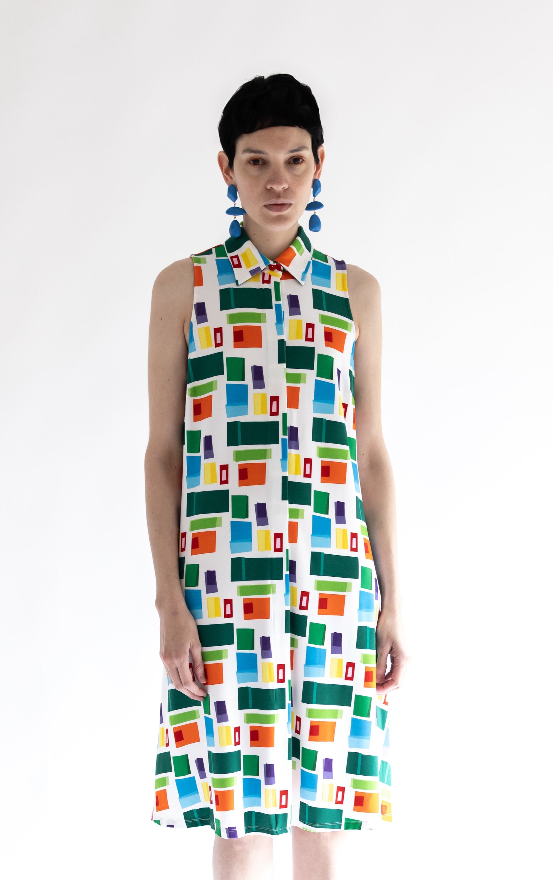 VESTIDO CUELLO BOTONES CUADROS