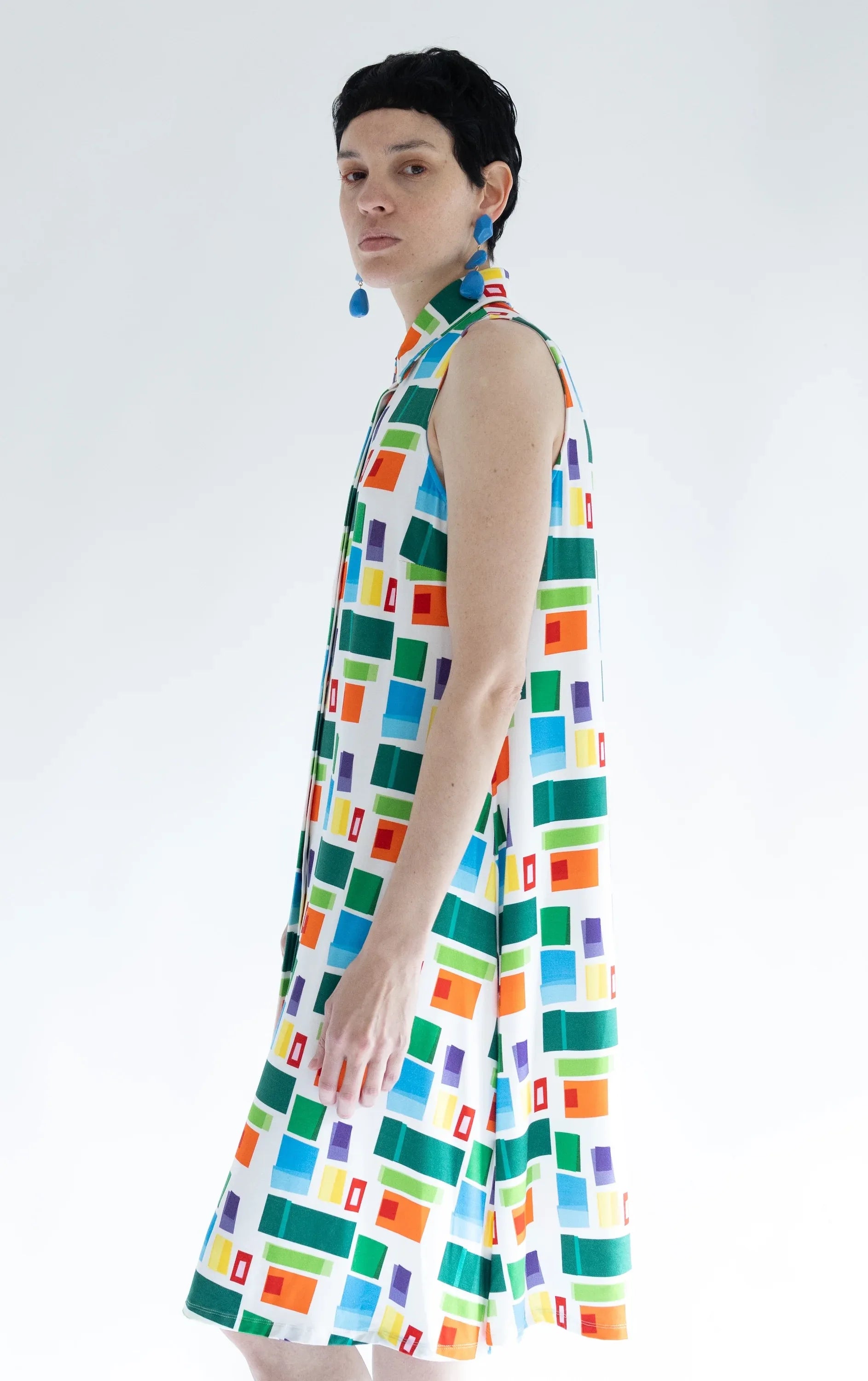 VESTIDO CUELLO BOTONES CUADROS