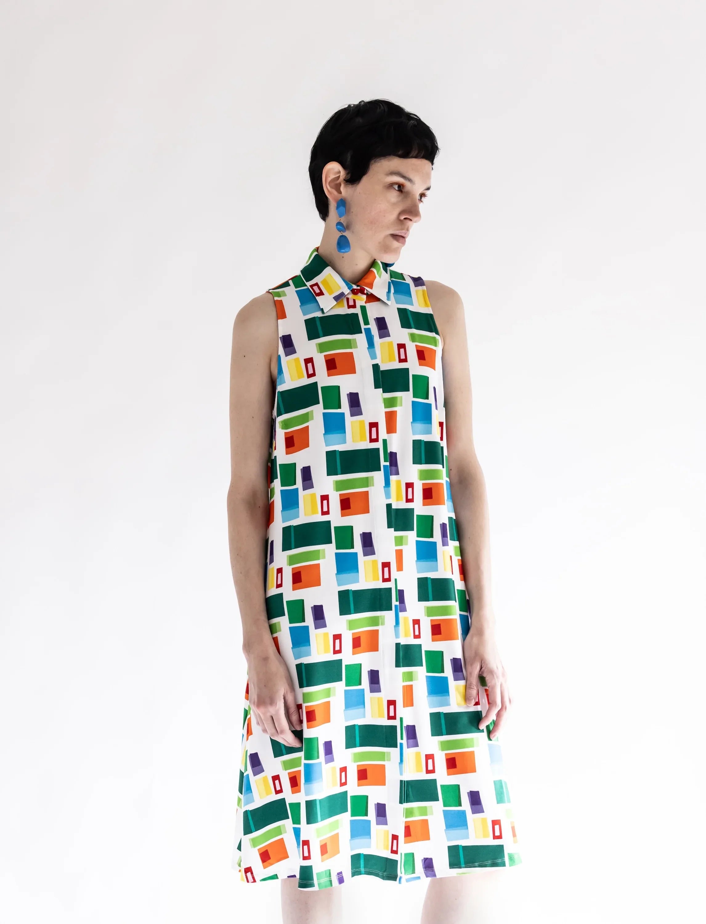 VESTIDO CUELLO BOTONES CUADROS