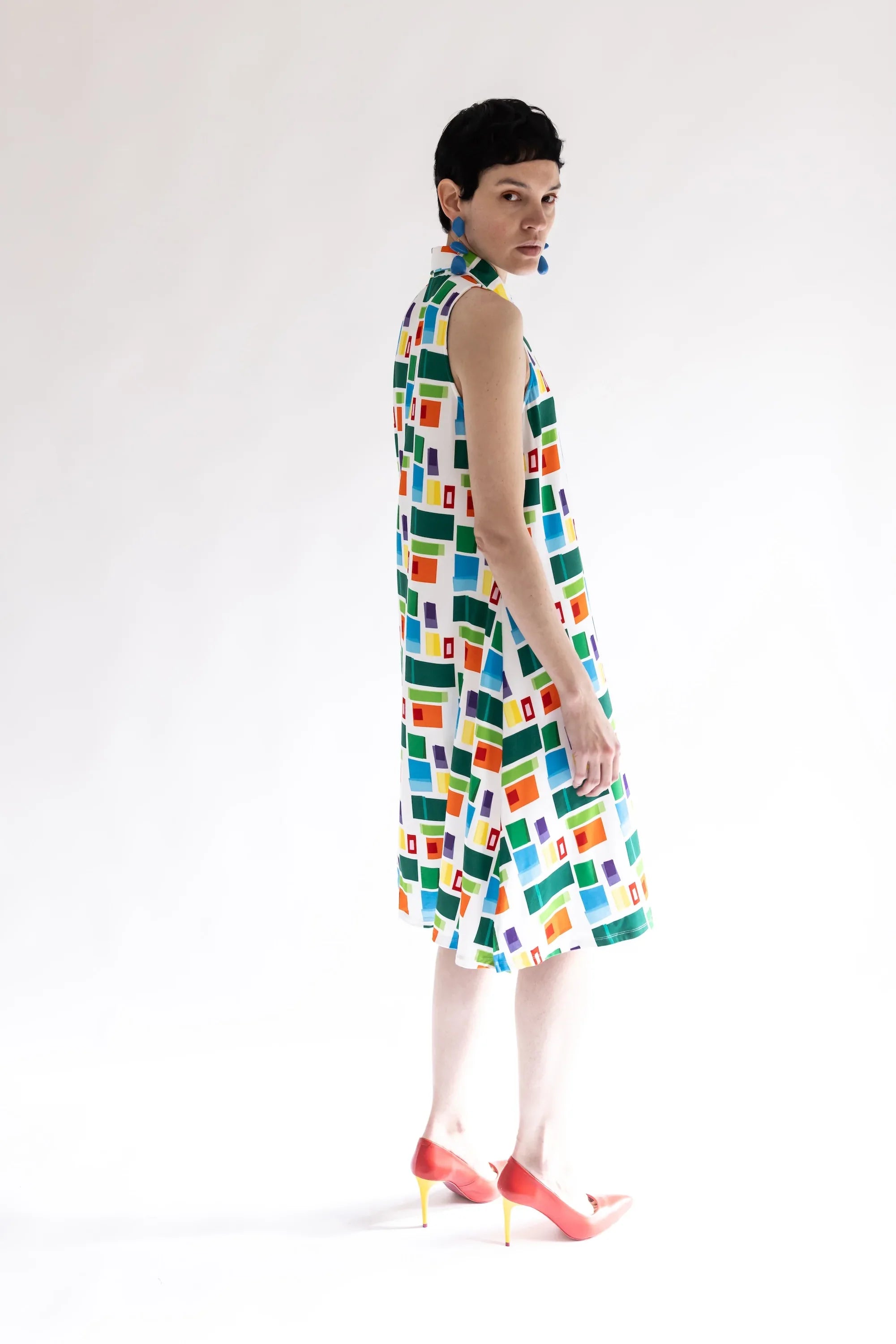VESTIDO CUELLO BOTONES CUADROS