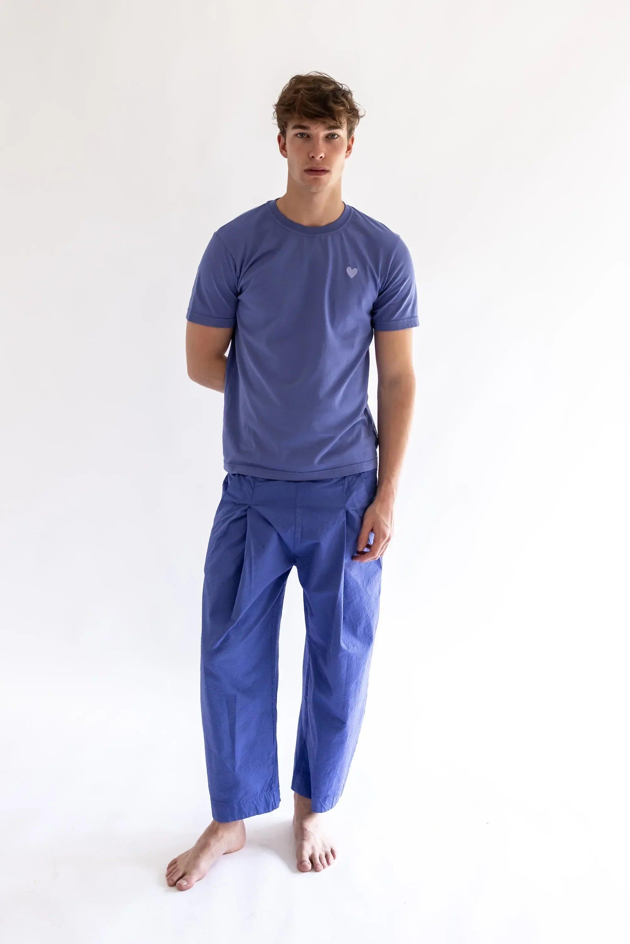 Pantalón morado de pierna ancha con cintura elástica, estilo holgado