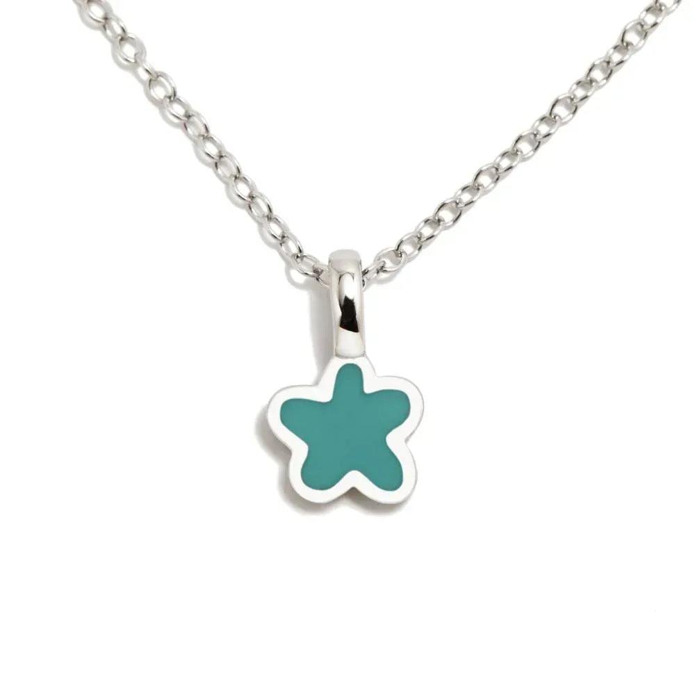 Collar con dije de flor turquesa y eslabones plateados