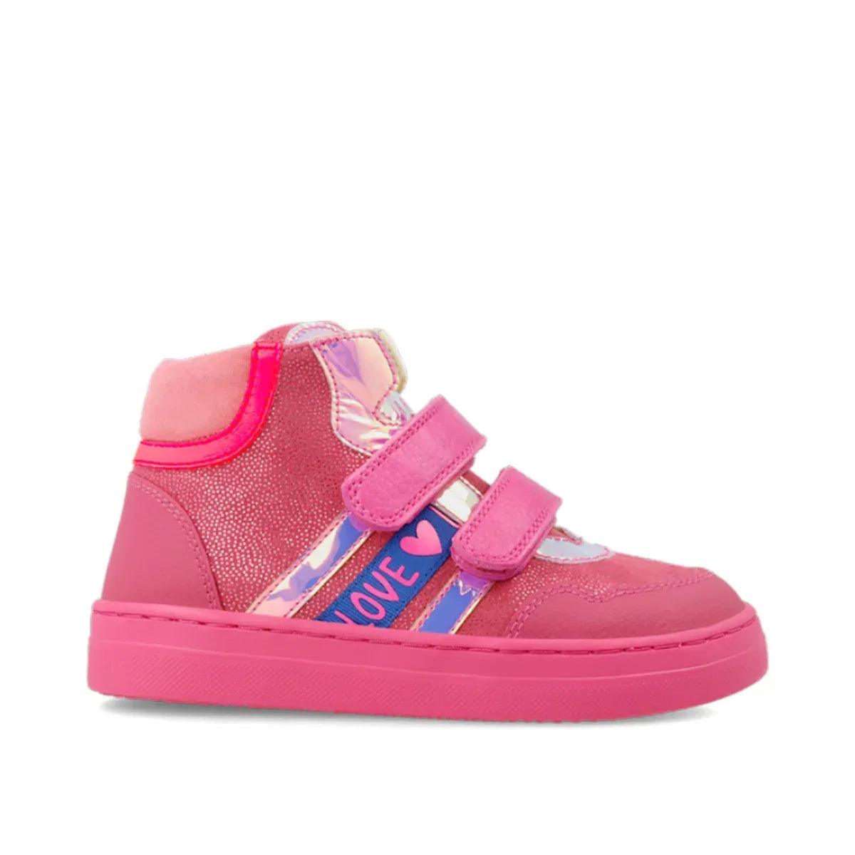 Botín infantil rosa con velcros dobles y cinta “LOVE” lateral