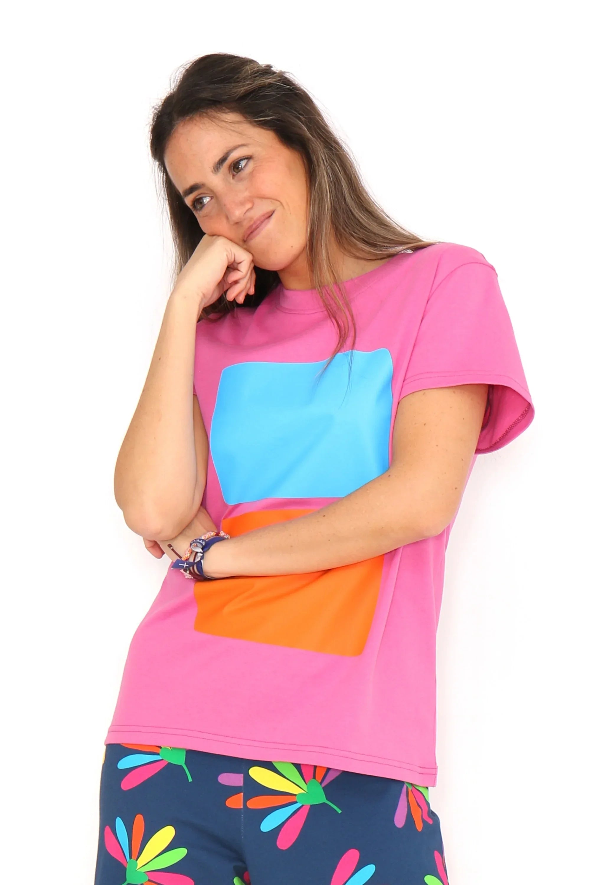 CAMISETA 2 CUADROS NARANJA Y AZUL - Agatha Ruiz de la Prada