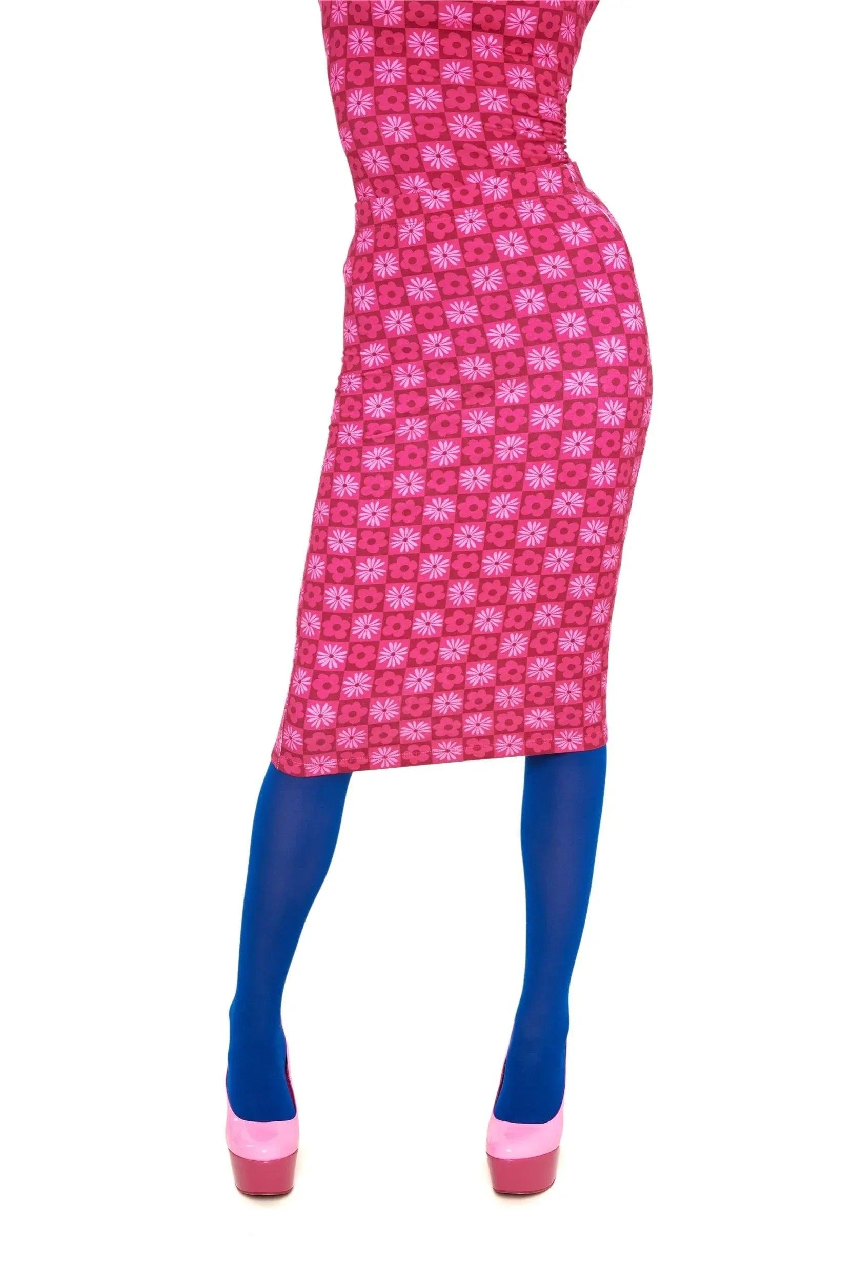 Falda fucsia midi con estampado floral y dobladillo recto
