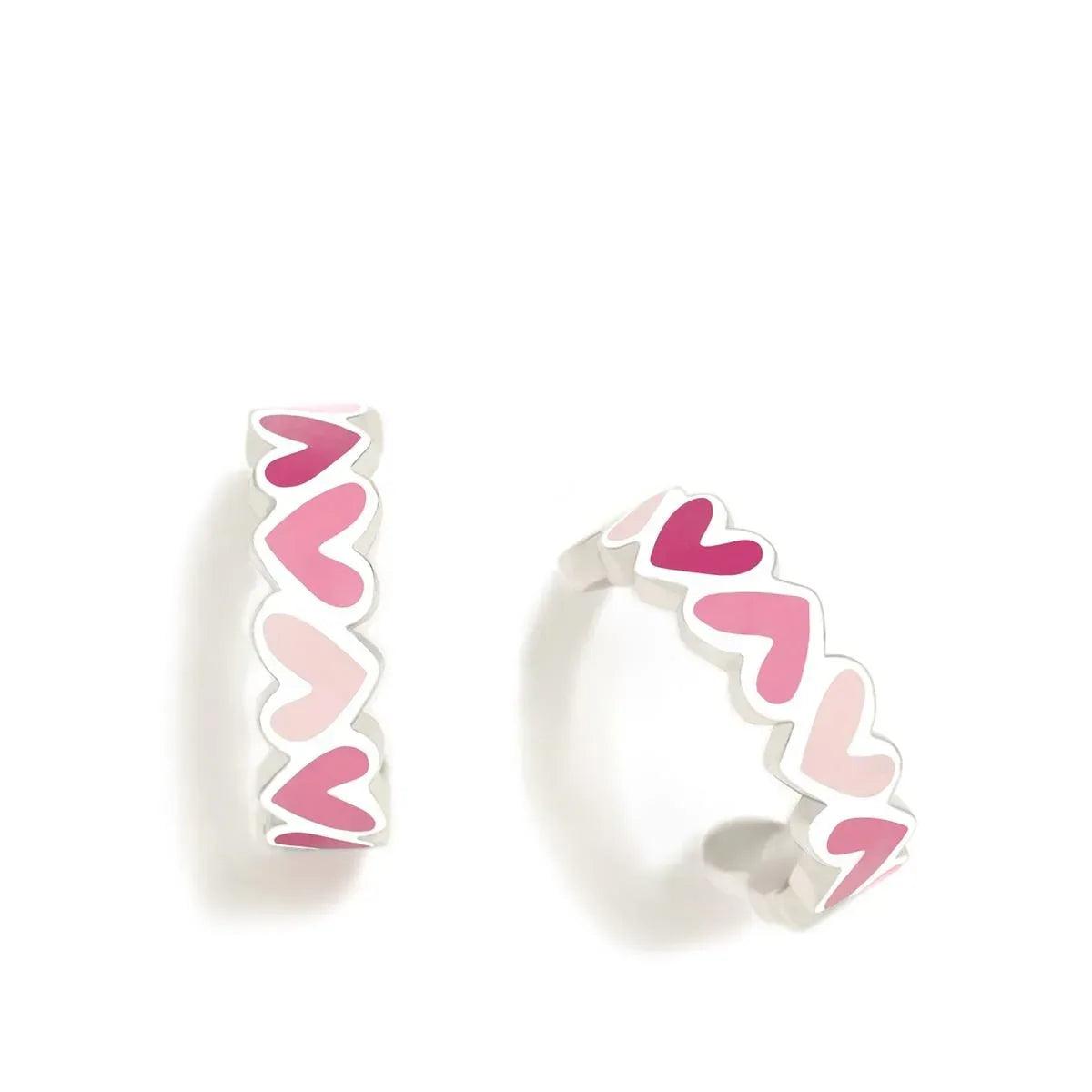Pendientes tipo criollas con degrade rosa y corazones