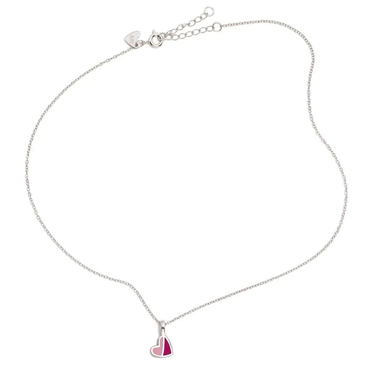 Colgante corazón esmaltado rosa y morado con cadena plateada