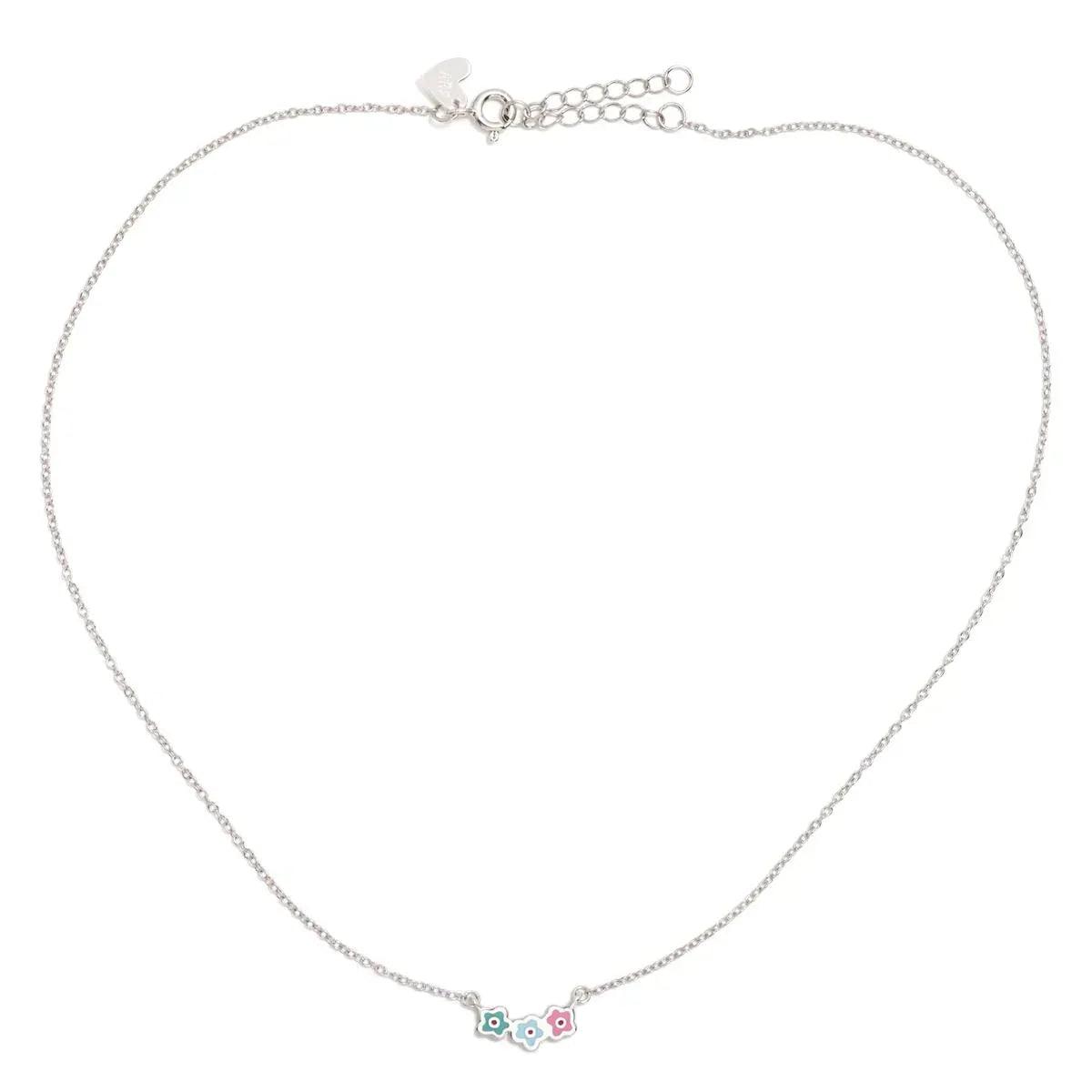 Collar con dije floral de esmalte degradado y cadena plateada con eslabones