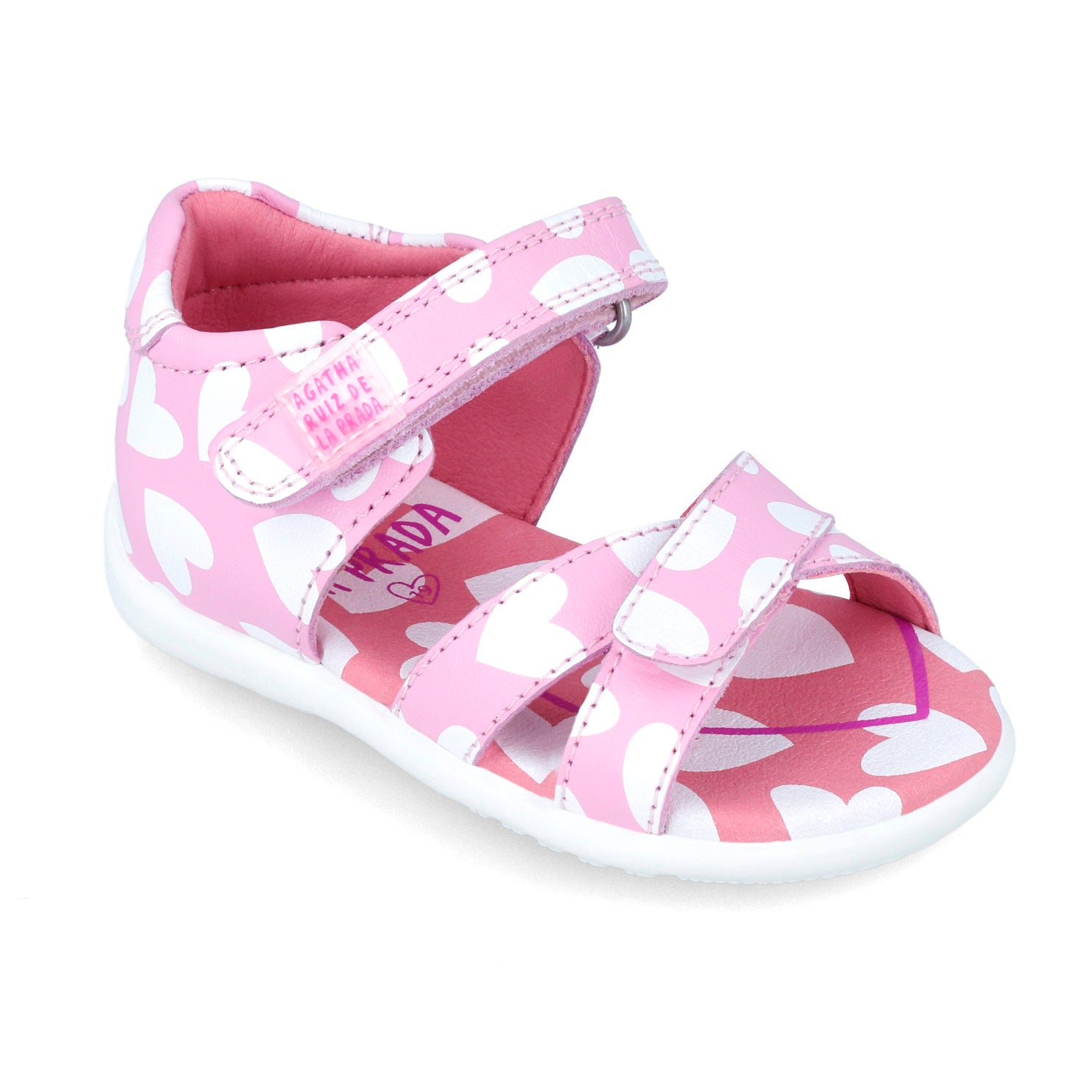 SANDALIA ROSA CORAZONES BLANCOS