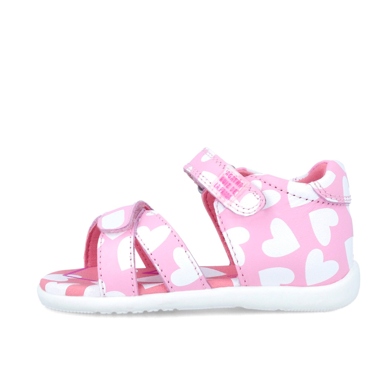 SANDALIA ROSA CORAZONES BLANCOS