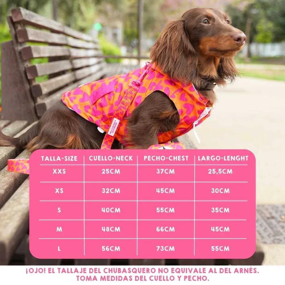 Chubasquero para perro con capucha, estampado de corazones en tonos rosa y naranja