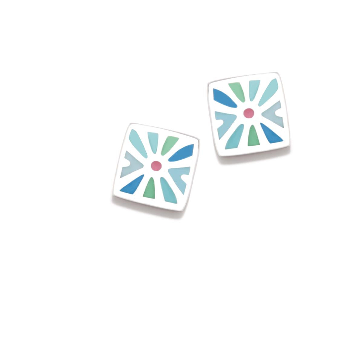 PENDIENTE DAISY CUADRADO AZUL