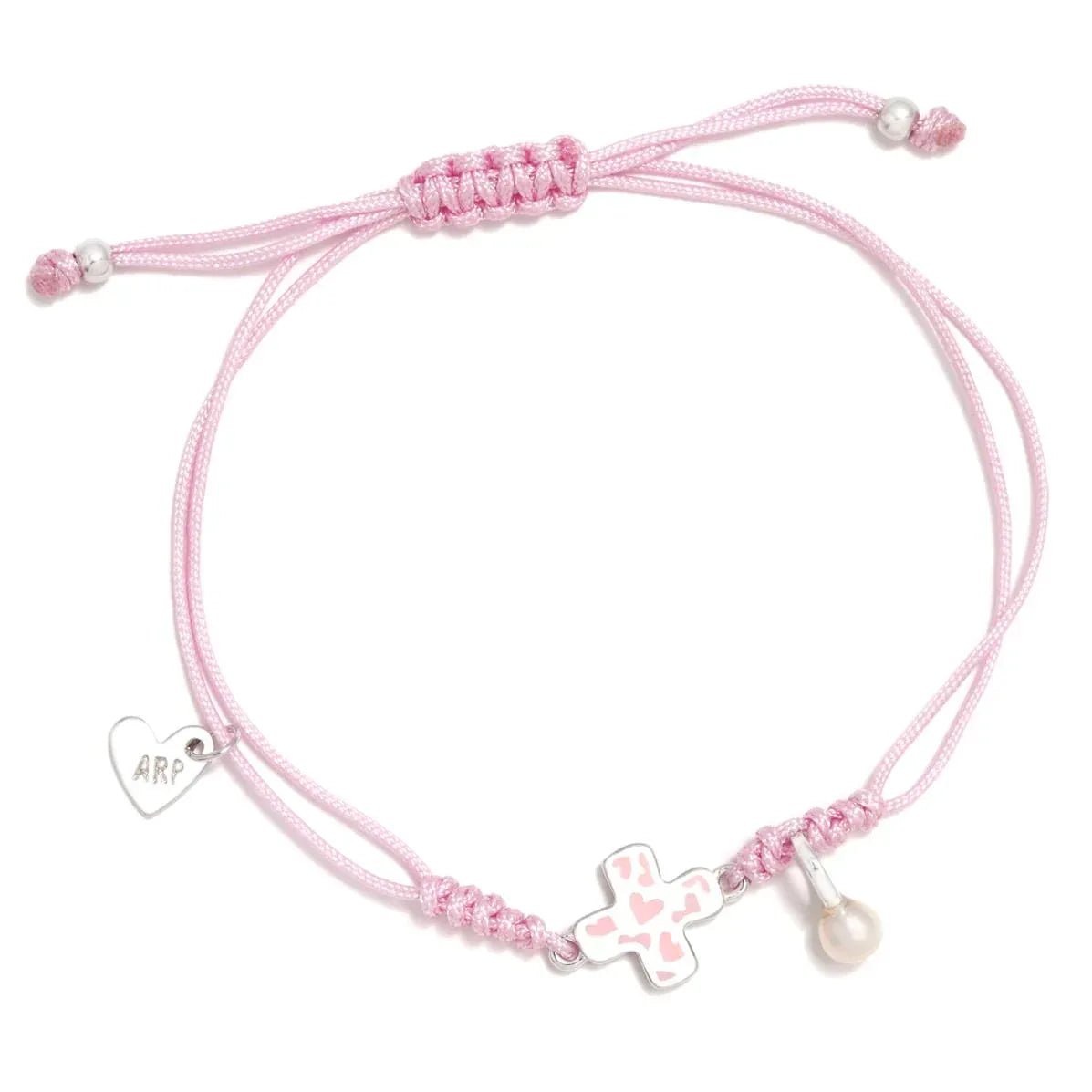 PULSERA CORDÓN CRUZ CORAZONES ROSA - Agatha Ruiz de la Prada