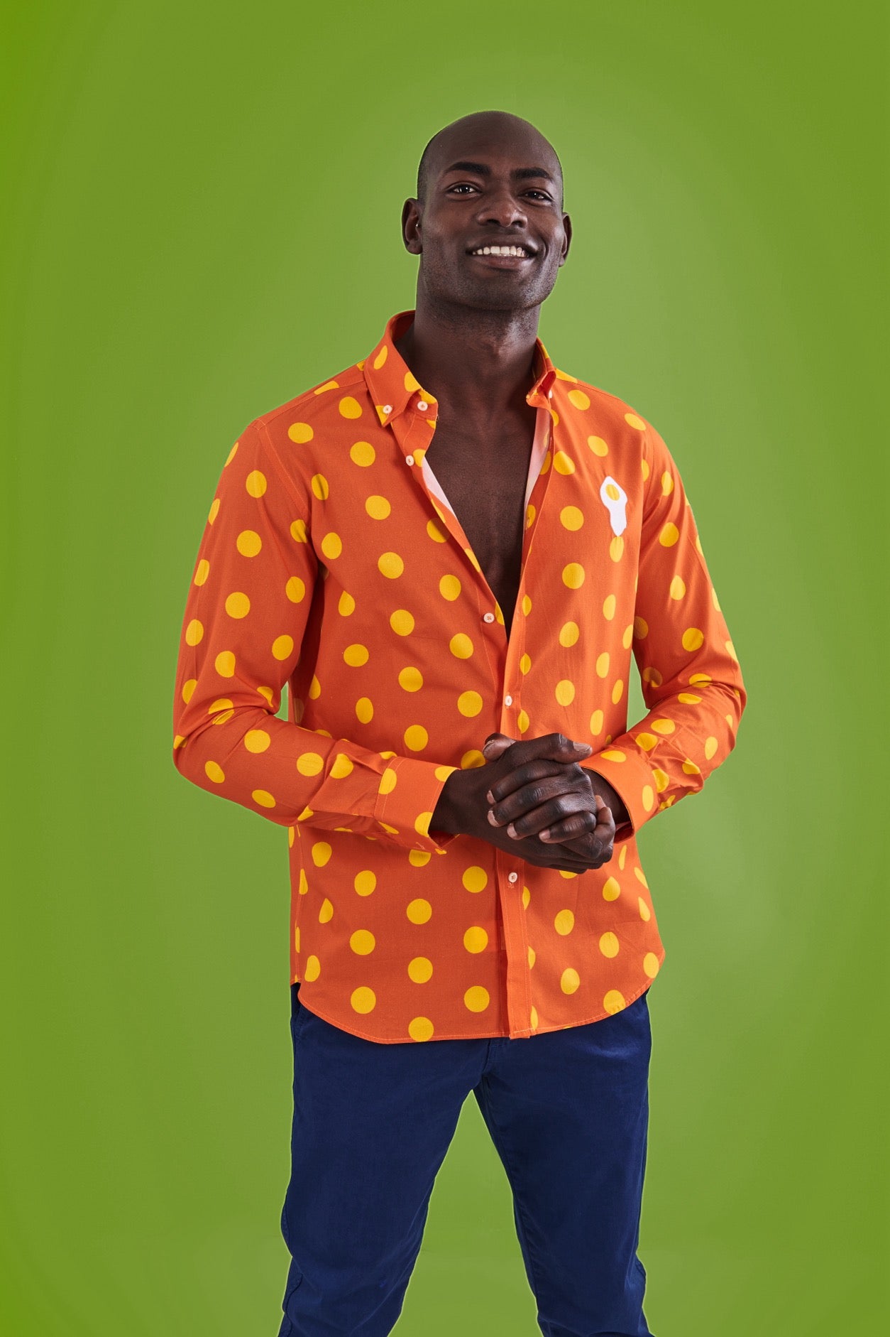 CAMISA HOMBRE NARANJA TOPOS HUEVO FRITO