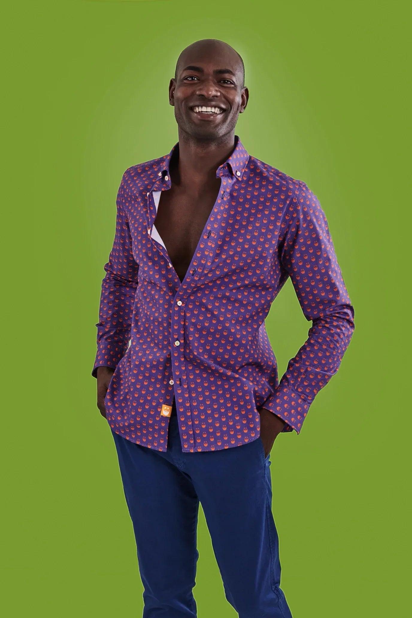 CAMISA HOMBRE AZUL OSCURO BARBITAS NARANJAS - Agatha Ruiz de la Prada