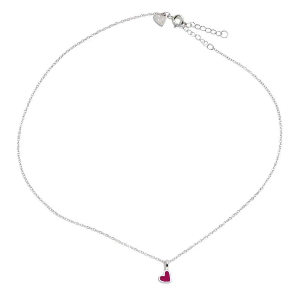 Collar de cadena plateada con pequeño corazón fucsia