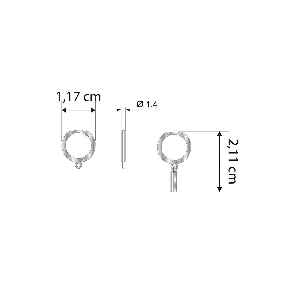 Arete criolla plateado con gancho y dije pequeño, medidas 1,17 cm y 2,11 cm