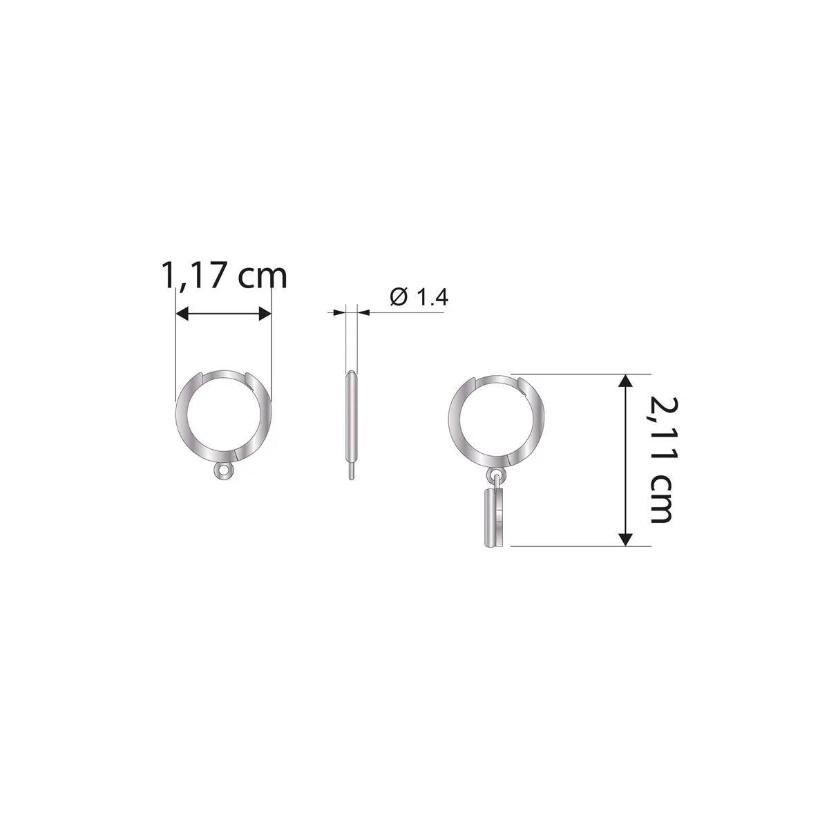 Pendientes de aro con colgante de corazón plateado, diagrama con medidas.