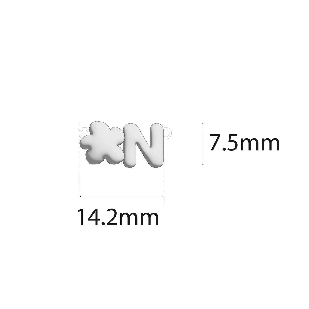 Colgante de letra N, medidas 14.2 mm y 7.5 mm, con placa tipo nube