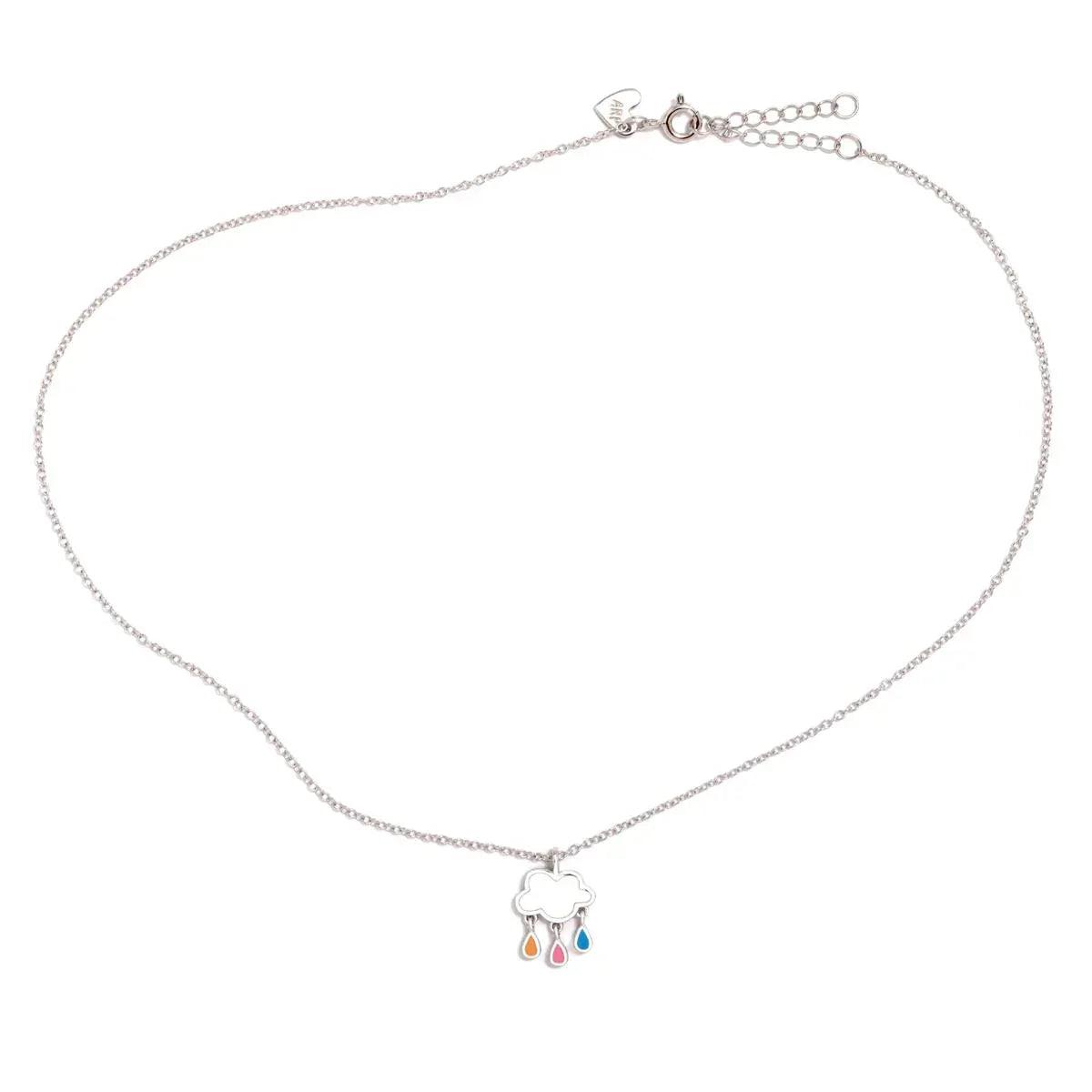 Collar con cadena de eslabones y colgante de nube con gotas esmaltadas