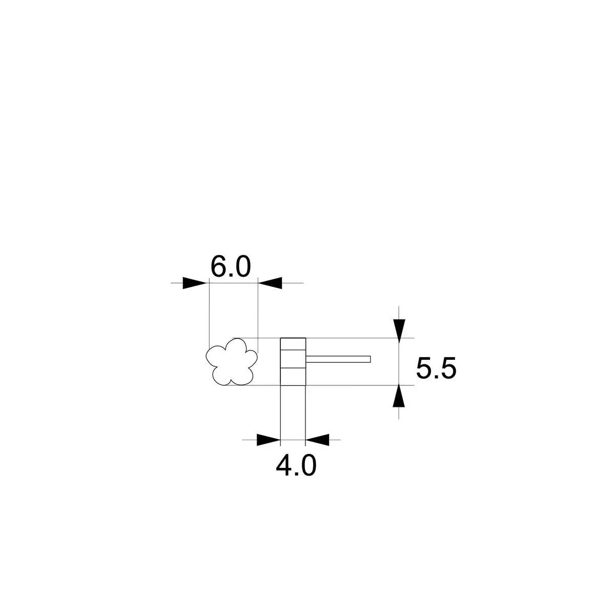 Pendientes de flor, dibujo técnico con medidas 6,0 x 4,0 x 5,5
