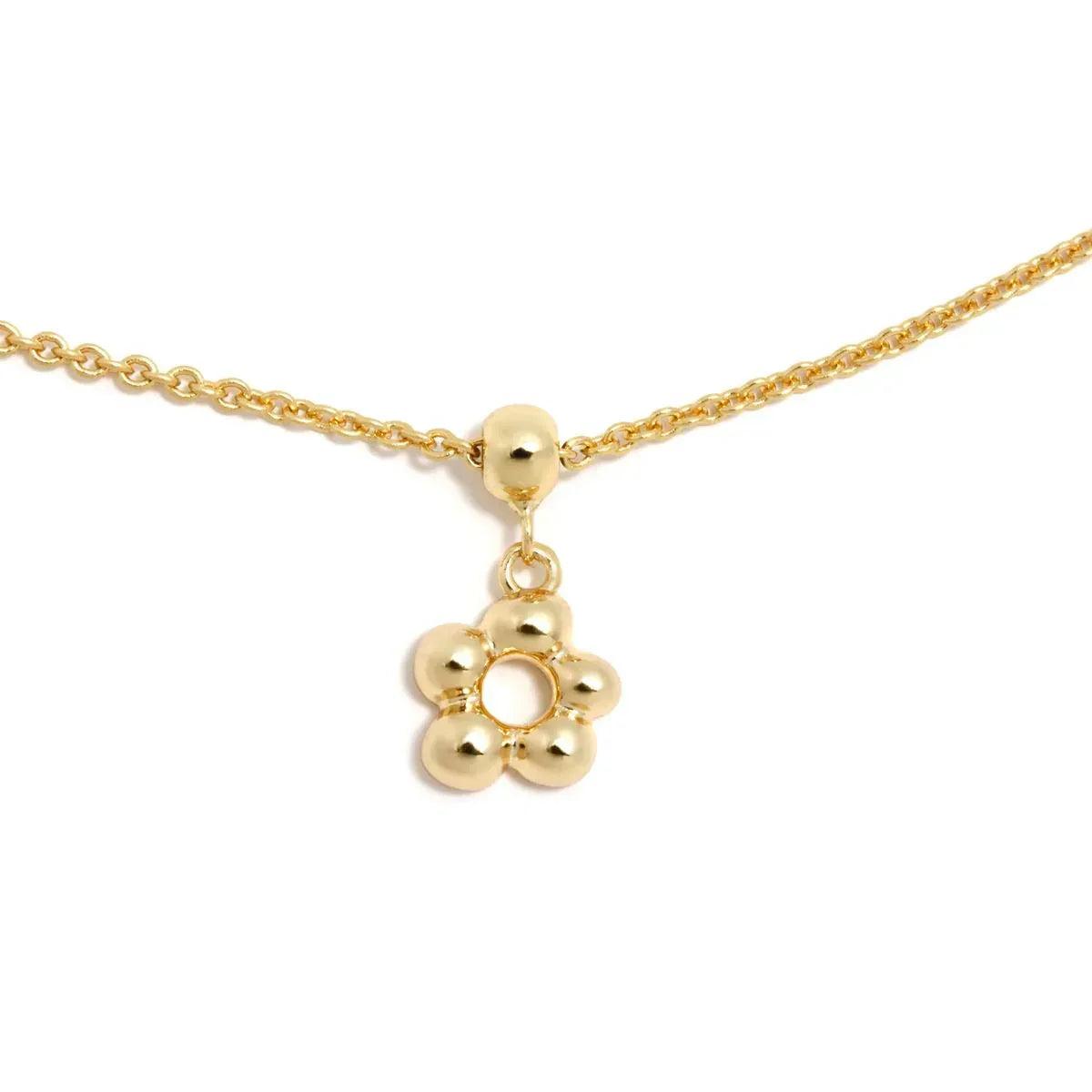 Colgante dorado con forma de flor, argolla y cadena de eslabones