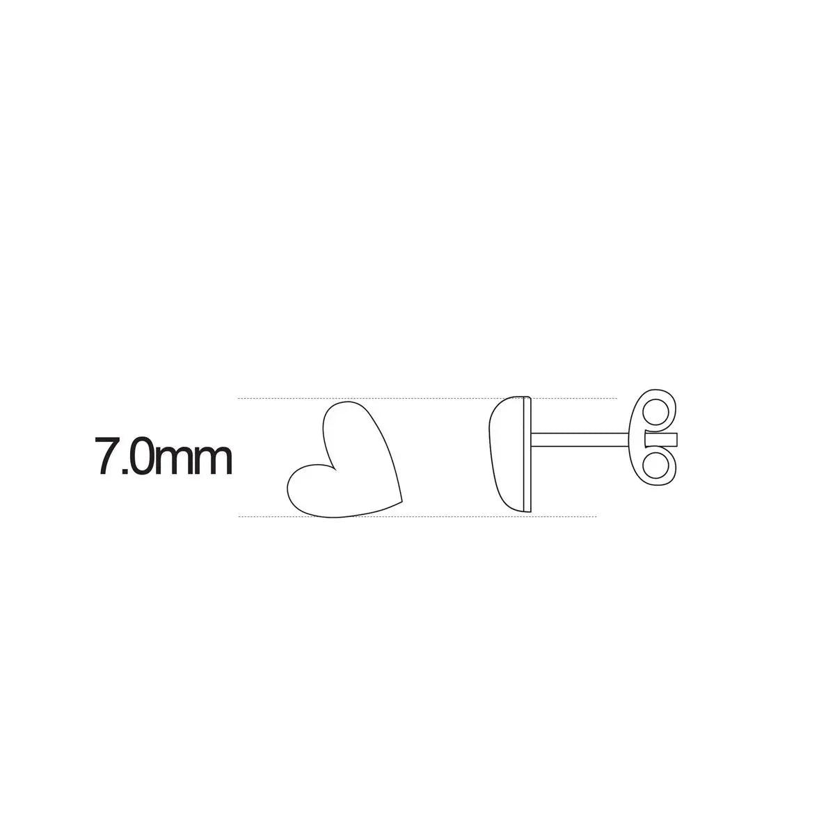 Pendientes de corazón pastel rosado, vista lateral con poste y cierre, 7,0 mm