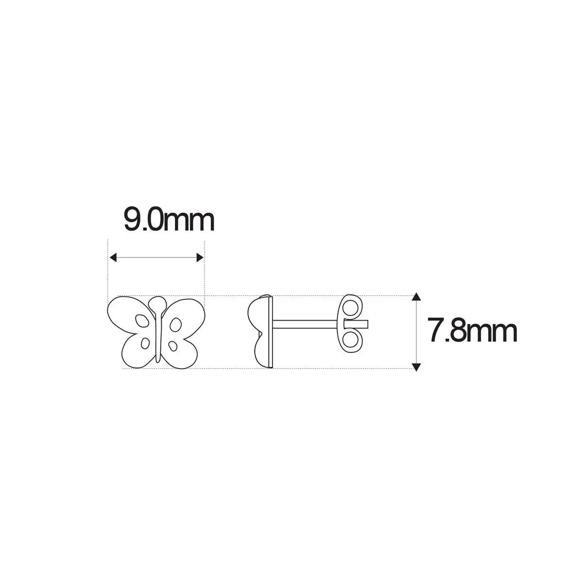 Diagrama de dimensiones: pendientes mariposa de 9 mm y 7,8 mm