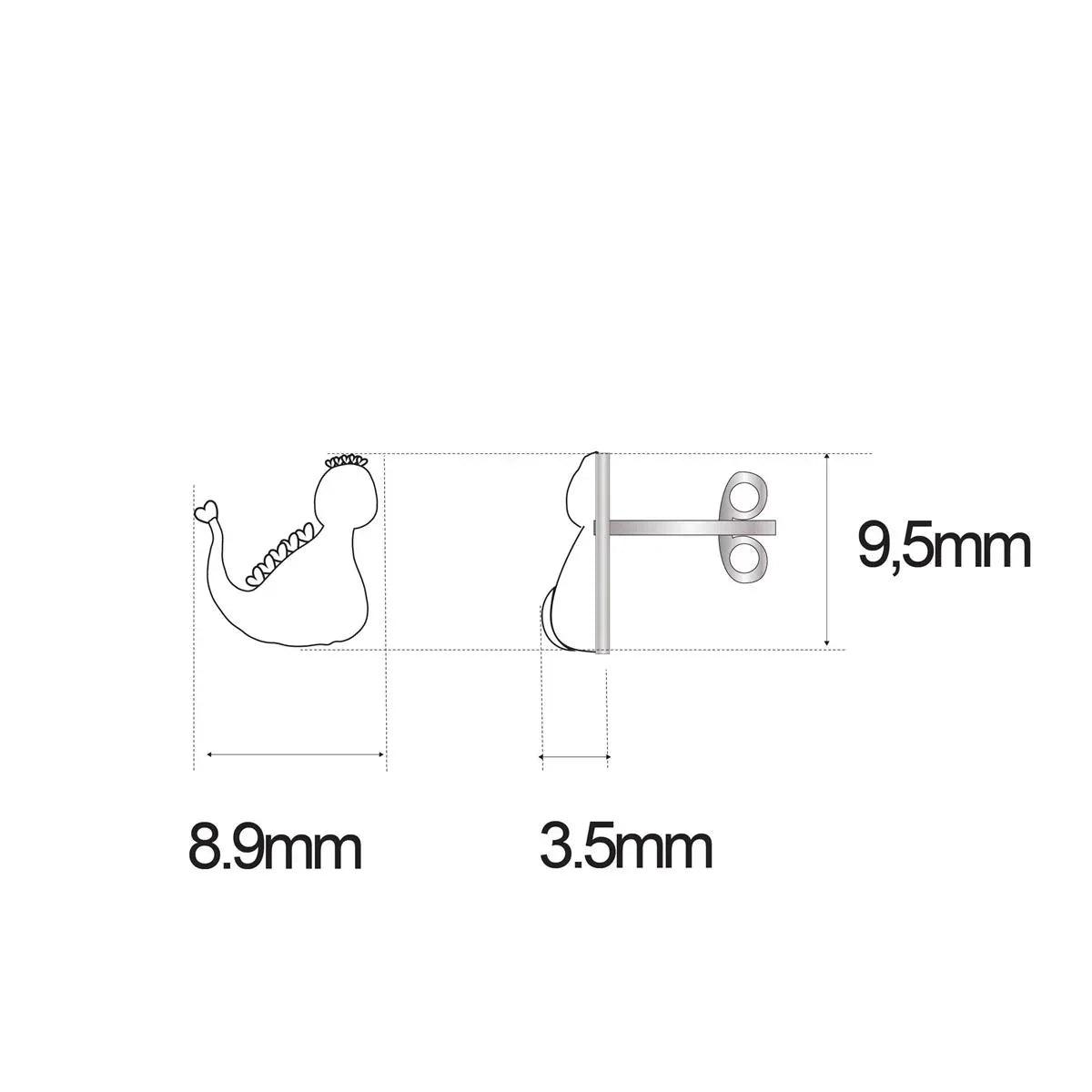 Pendientes con dije de dinosaurio, medidas 8,9 mm y 9,5 mm, clip 3,5 mm
