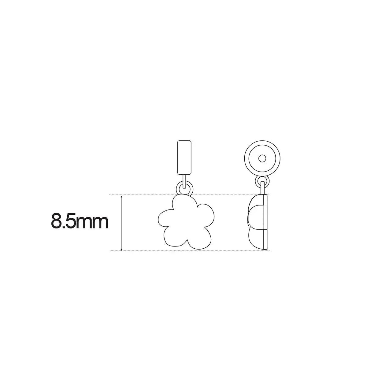 Colgante con forma de flor, 8.5 mm, vista de dimensiones y enganche