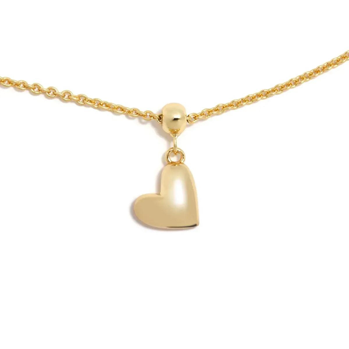 Charm de corazón dorado con argolla y gancho, sin cadena