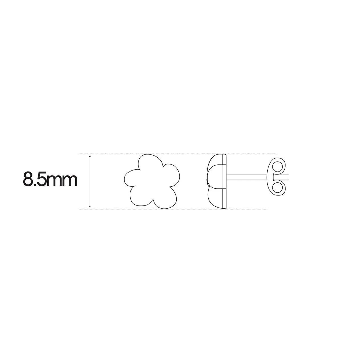 Pendientes de botón dorados con charm flor; medida 8,5 mm y pasador trasero.