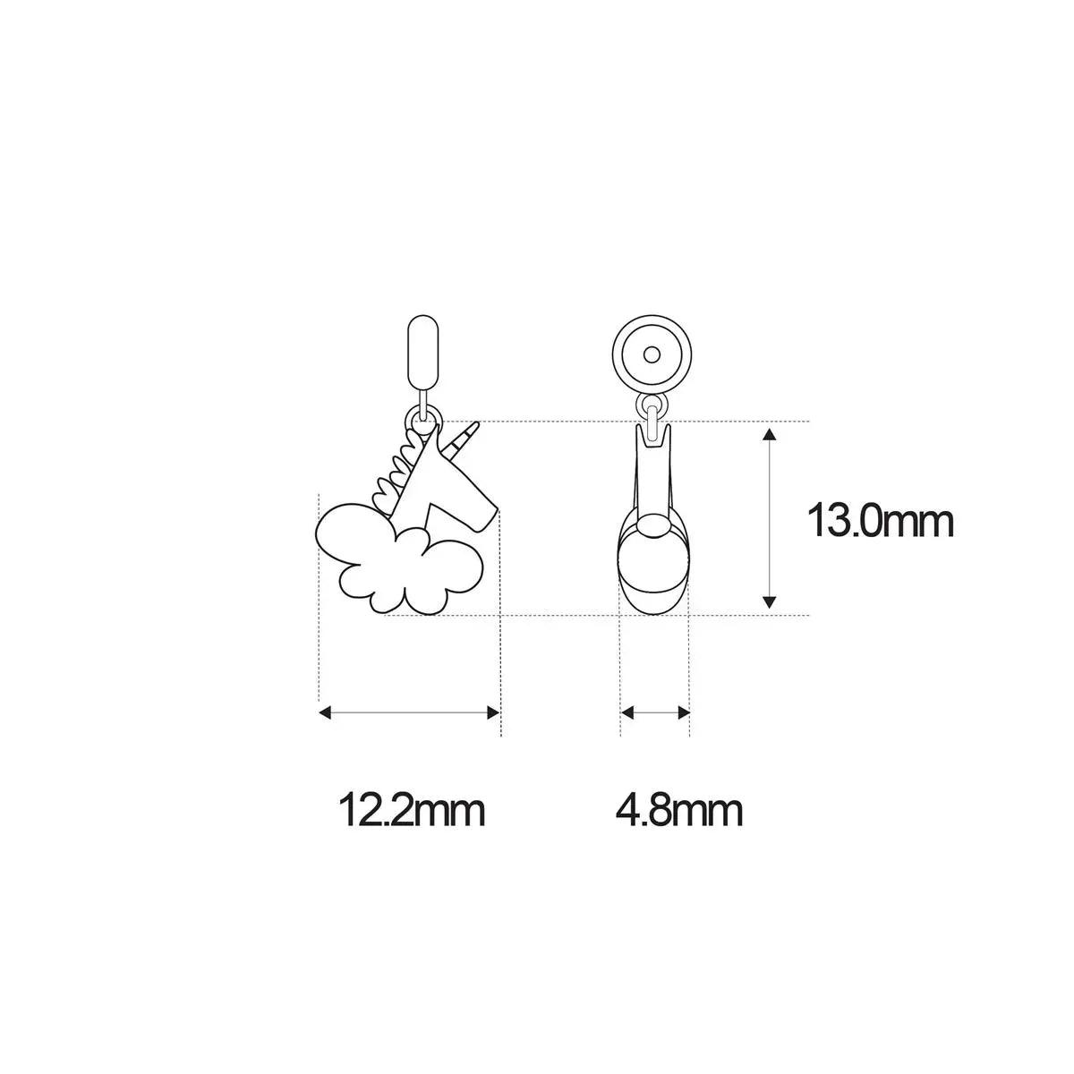 Esquema del colgante de unicornio con medidas: 12,2 mm y 13 mm