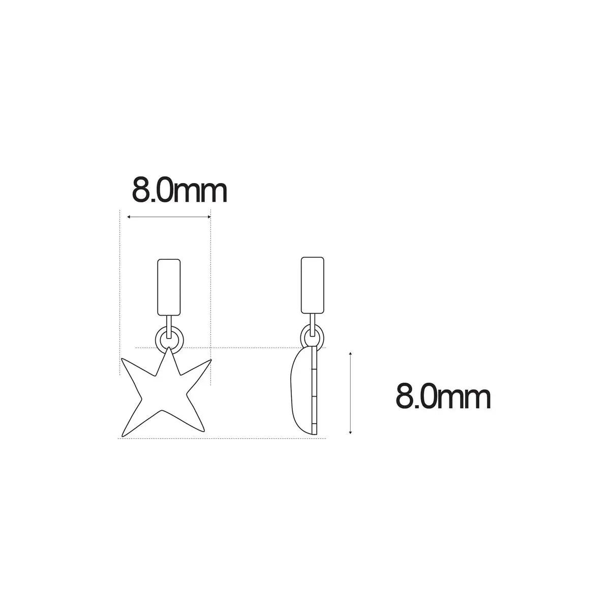 Dibujo técnico de colgante de estrella azul con anilla plateada, 8 mm