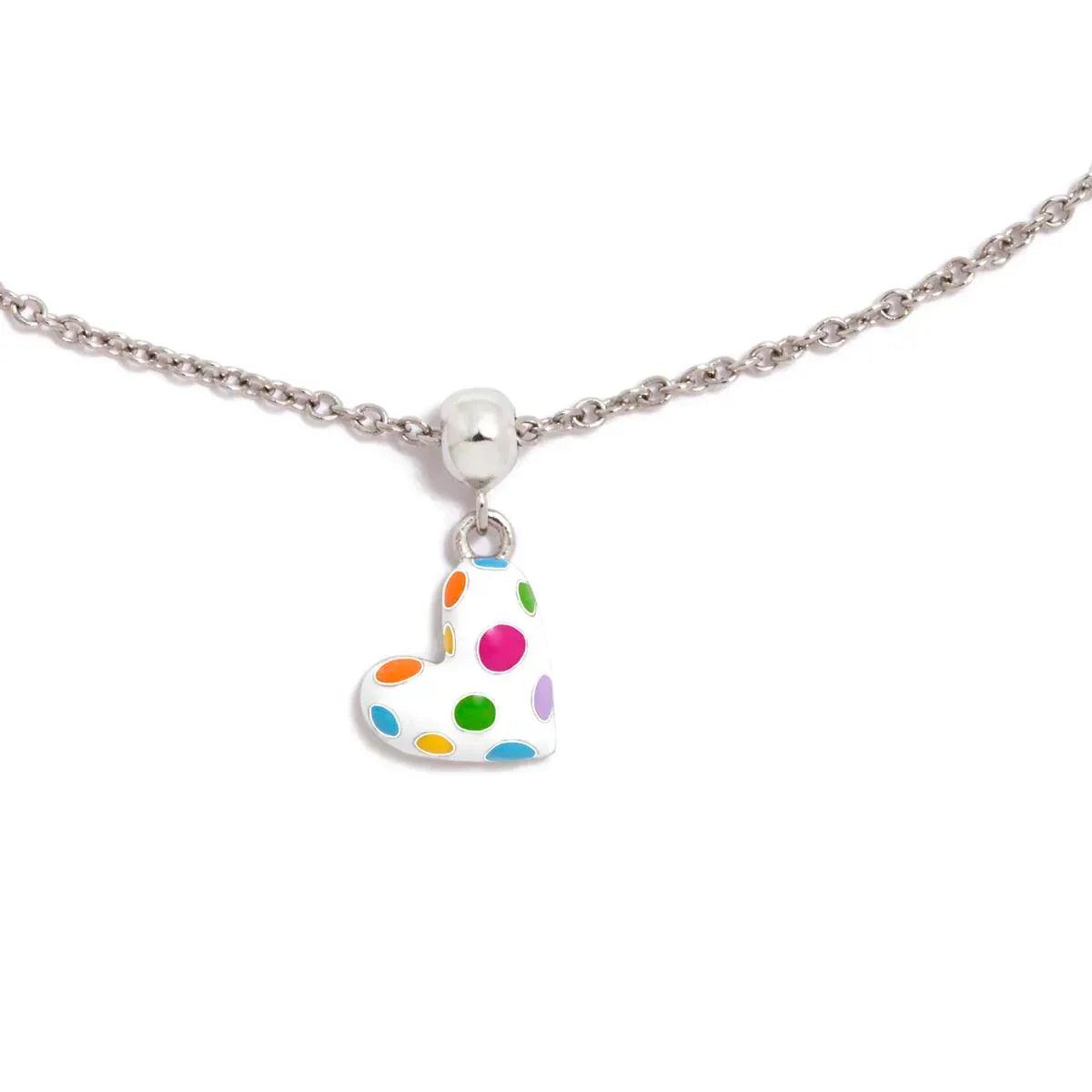 Colgante de corazón esmaltado multicolor con enganche y cadena plateada