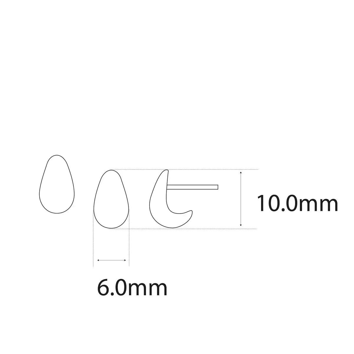 Pendiente en forma de gota, medidas 10.0 mm de largo y 6.0 mm de ancho