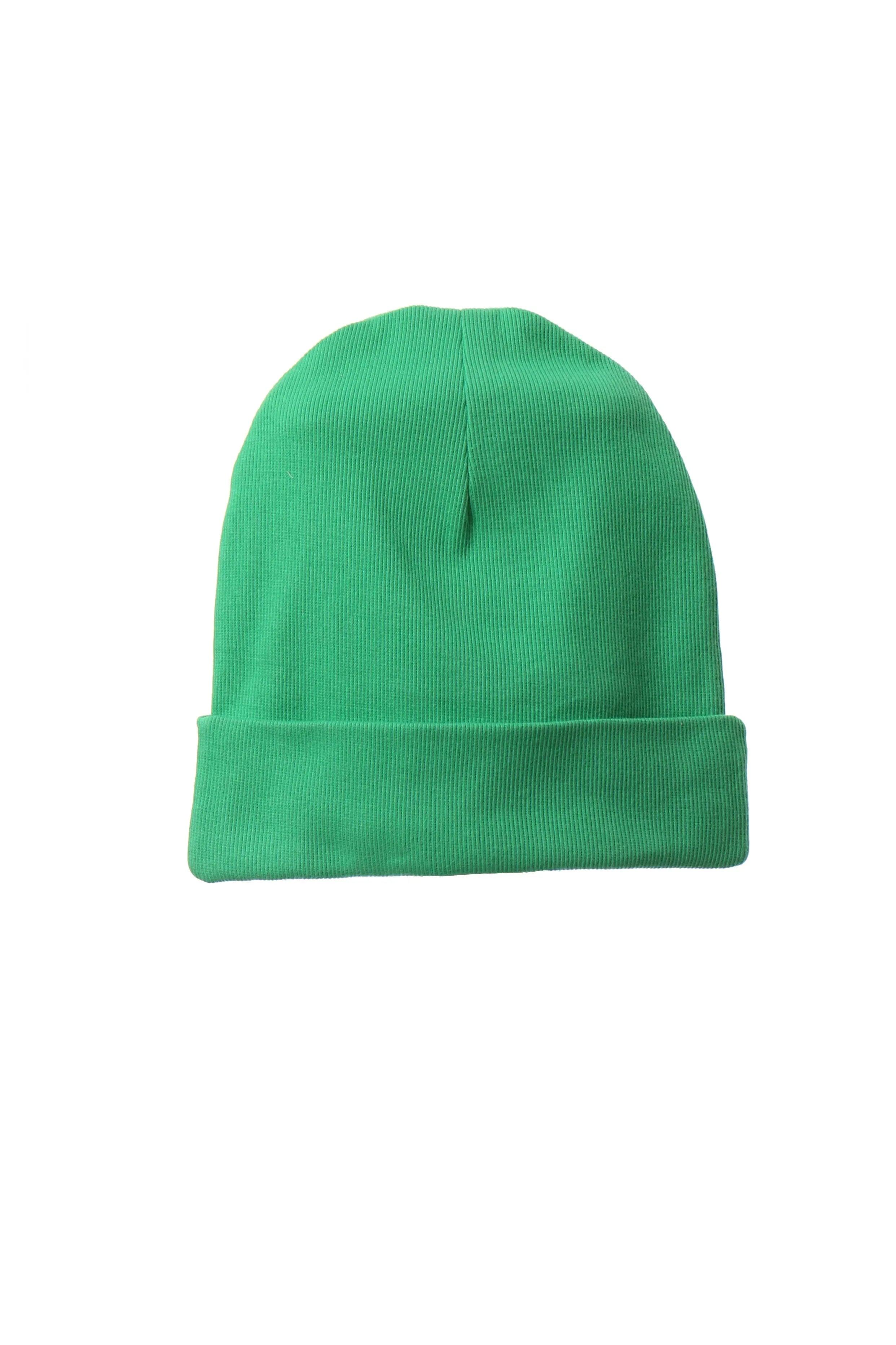 Gorro de punto verde liso con dobladillo ancho