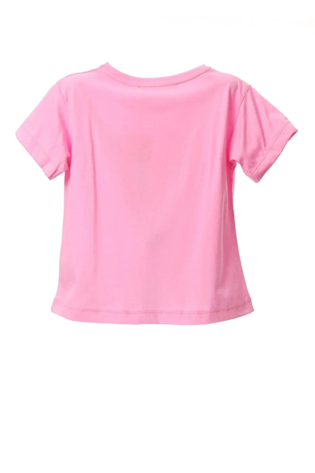 Camiseta rosa lisa de manga corta con cuello redondo