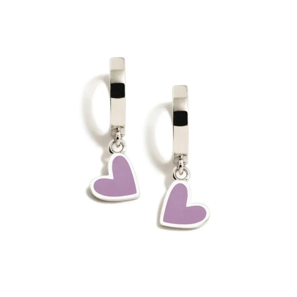 Aretes tipo aro con colgante de corazón morado