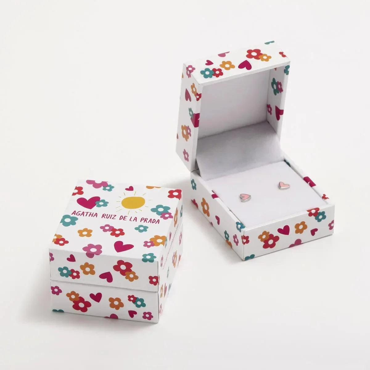 Caja de regalo con estampado floral y texto Agatha Ruiz de la Prada