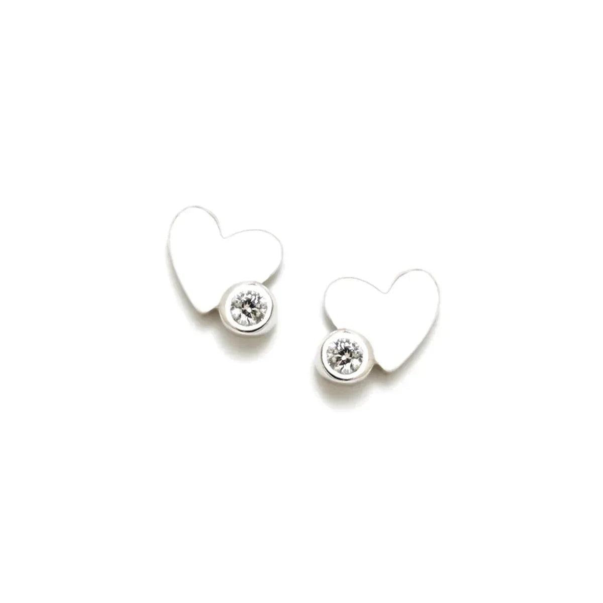 Pendientes de corazón plateados con circonita brillante, para bebé.