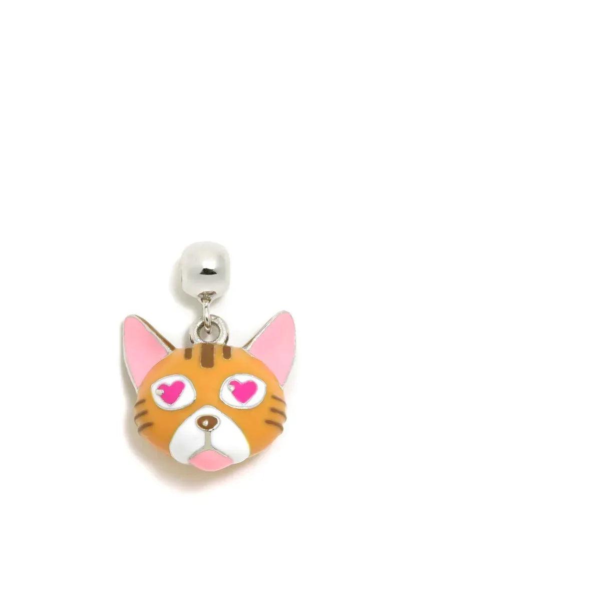 Colgante de gato con esmalte naranja y rosa, con aro plateado